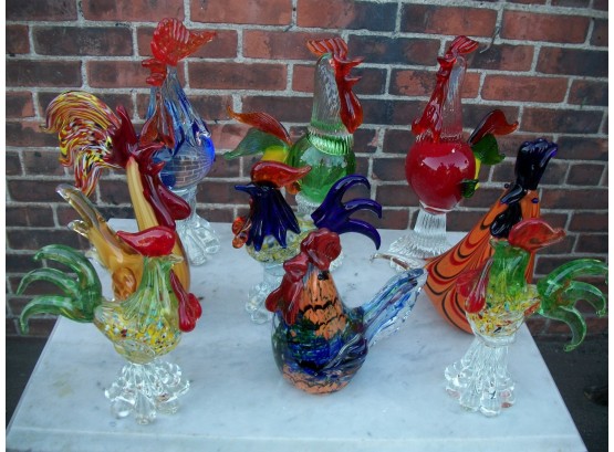 Collection Of Vintage MURANO Glass Chickens And One Cow - ALL FOR ONE BID !