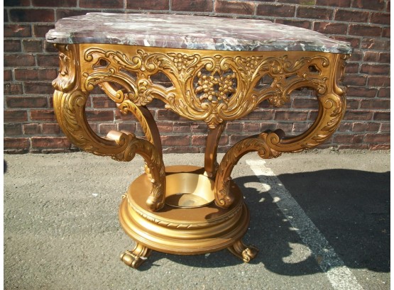Incredible Large French Center Table - Ornate Carved & Gilded Base W/Large 'Amethyst Marble Top'