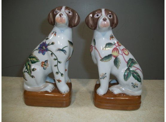 Very Unusual Pair Of Vintage 'Staffordshire Style' Dogs - Fine Hand Painting