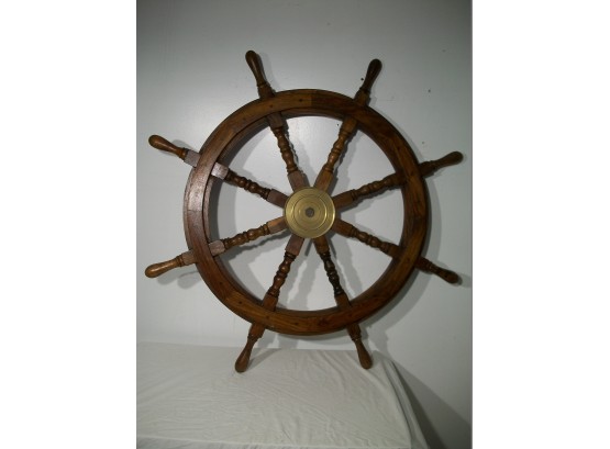 Fantastic High Quality Teak & Brass LARGE Ships Wheel - Pegged Construction - NICE PIECE !