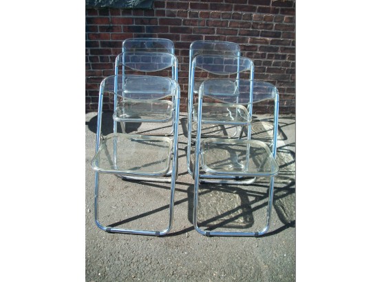 Six (6) Vintage Chrome & Lucite Folding Chairs  - Made In Italy 'Compatible Set'