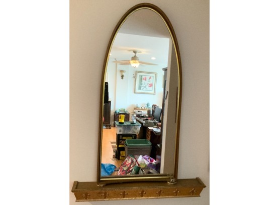 Wood Frame Mirror W/ Brass Trim And Shelf