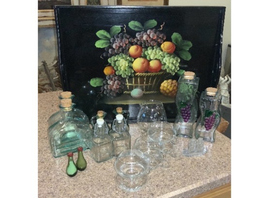 Black Painted Tray Plus Nice Glass Assortment