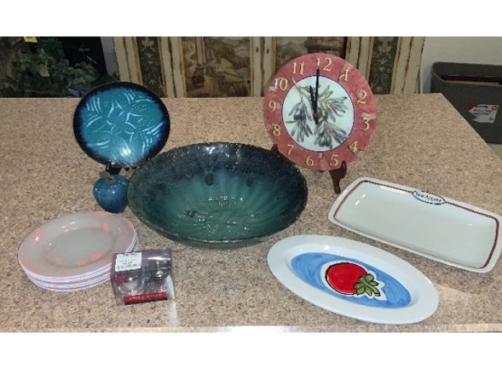 Large Glazed Terra Cotta Bowl, Pink Glass Plates & More