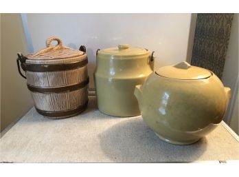 Mustard Round Cookie Jar;  McCoy Oaken Bucket; Cookie Bucket