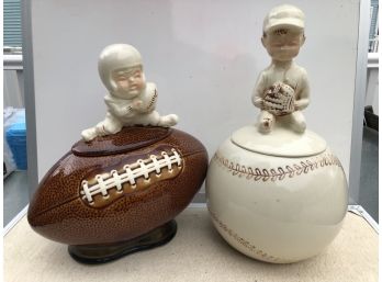 Boy On Football And Boy On Baseball Cookie Jar