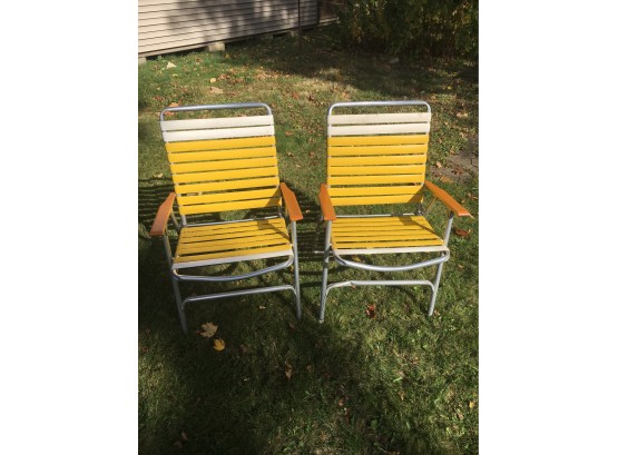 Pair Of Mid Century Yellow Lawn Chairs