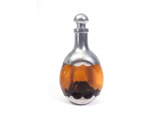 Vintage KMD Royal Holland Daalderop Amber Glass Pewter Decanter Bottle
