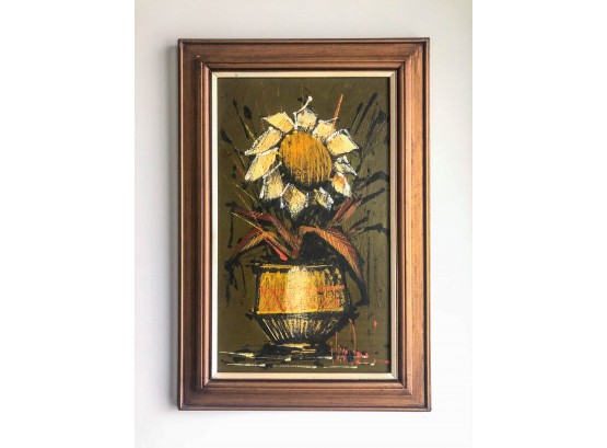 Mid Century Impressionist Sunflower Painting By Van Gaard, Signed
