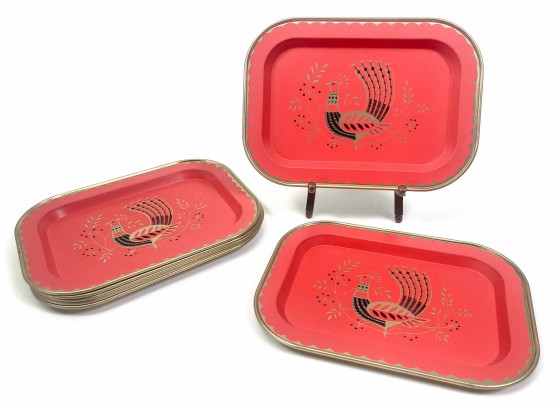 Mid Century Red Metal Snack Trays