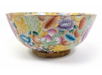 Large Ceramic Bowl With Colorful Flowers