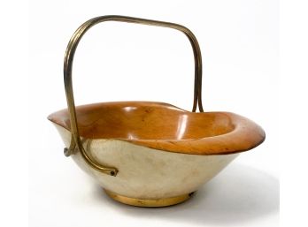 Macabo Cusano, Milan Italy Wooden Bowl With Sculptural Brass Handle