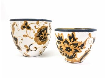 Yellow And Blue Italian Bowls With Flower Motif