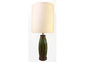 EXTRA Large Mid Century Green Ceramic And Wood Lamp