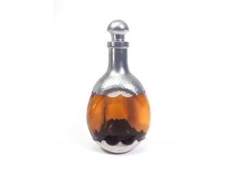 Vintage KMD Royal Holland Daalderop Amber Glass Pewter Decanter Bottle