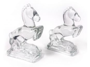 Vintage L.E. Smith Glass Rearing Horse Bookends