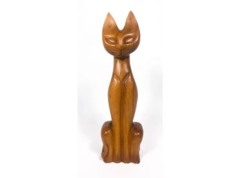 Mid Century Hand Carved Teak Cat