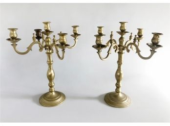 Pair Of Large Solid Brass Candelabras