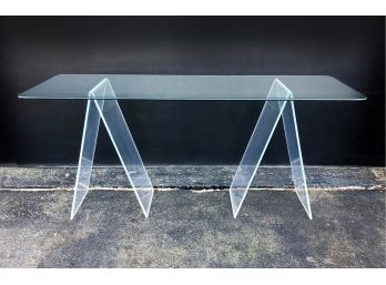 Glass And Lucite / Acrylic Console Table