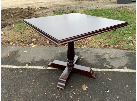 Vintage Solid Wood 36' Square Ogee Edge Pedestal Table By Chairmasters Inc.
