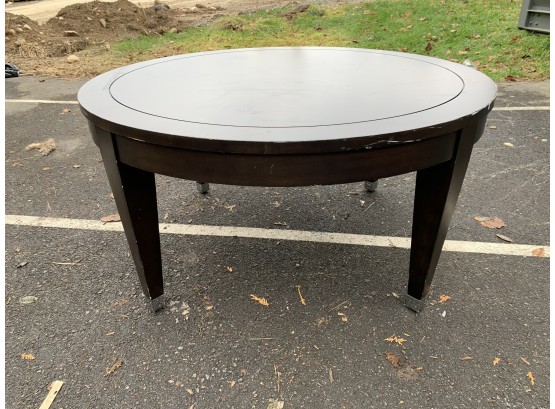 Solid Wood Low 36' Round Cocktail Table With Chrome Capped Feet