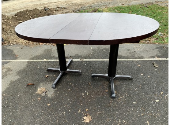Solid Wood Dining Table With Double Metal Pedestals & 12' Leaf (1 Of 2)