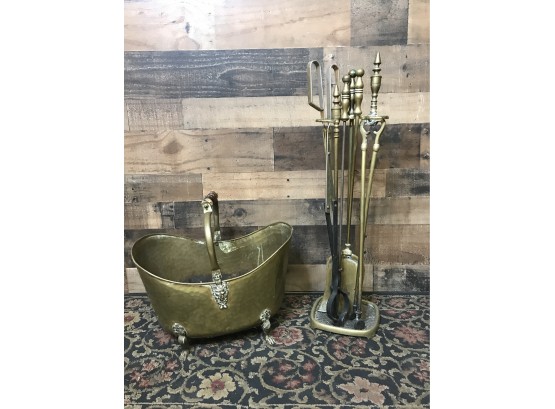 Brass Fireplace Tools And Bucket