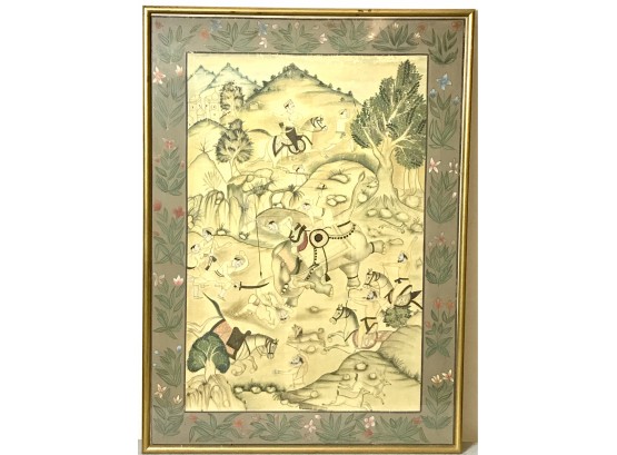 Large Indo-Persian Gouache Genre Painting On Silk