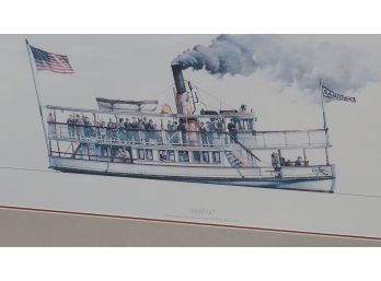 Wonderful Lithograph Steamboat Sabino From Maine By RH Shardlow