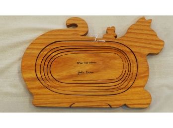 Very Cool John Keim Collapsible Wooden Cat Basket W/ Mouse