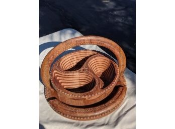Lovely Handcarved Wooden Collapsible Basket