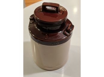 Very Nice Vintage Brown Ceramic Pot With Lid And Detail Of Rivets