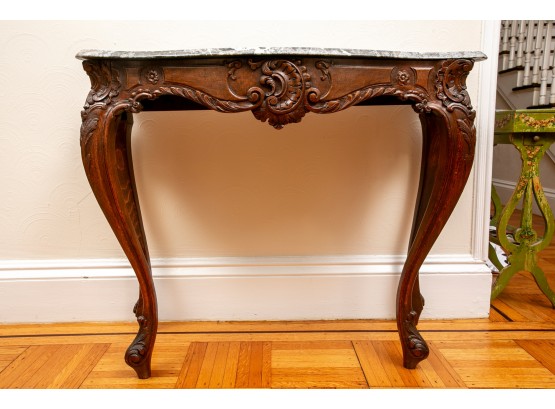 Antique French Carved Wood Marble Top Console Table