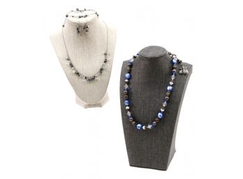 Sterling Silver Beaded And Glass Necklaces, Bracelet And Earrings