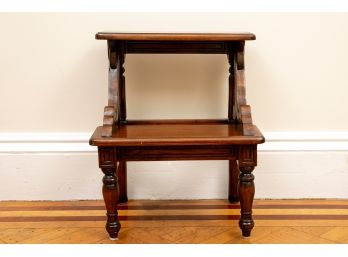 Two Step Carved Mahogany Wood Ladder Stool