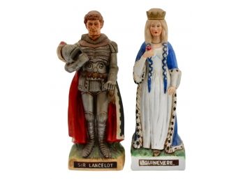 Set Of Two McMormick Distilling Company Camelot Guinevere And Sir Lancelot Porcelain Decanters