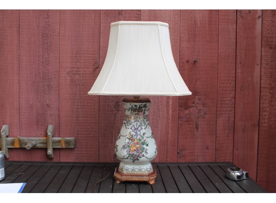 Vintage Porcelain Lamp With Silk Shade