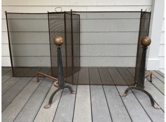 Vintage Iron Fireplace Screens And Andirons