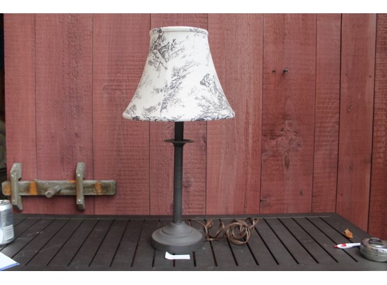 Metal Candlestick Lamp With Toile Fabric Shade