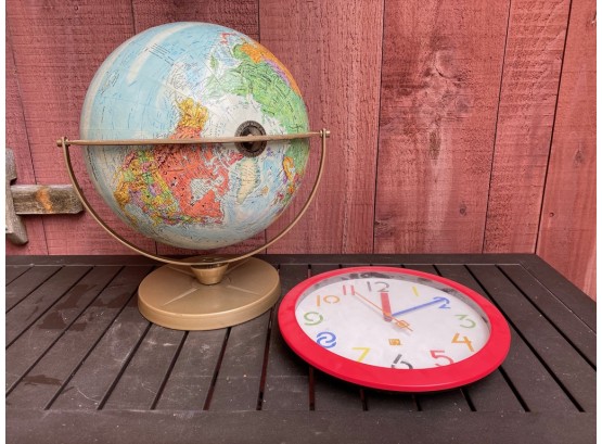 Desktop World Globe And Wall Clock