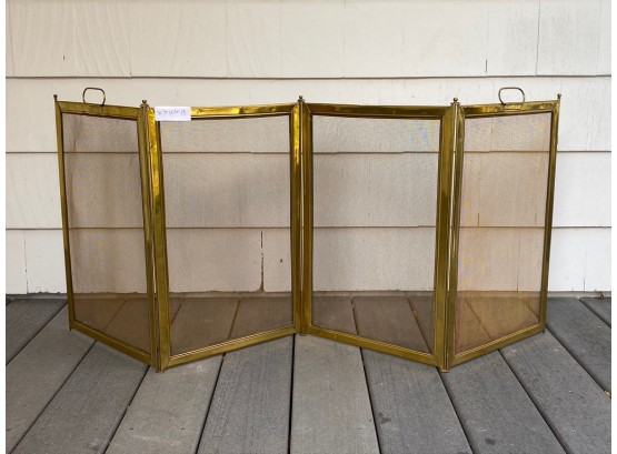 Vintage Brass And Iron Mesh Fireplace Screen