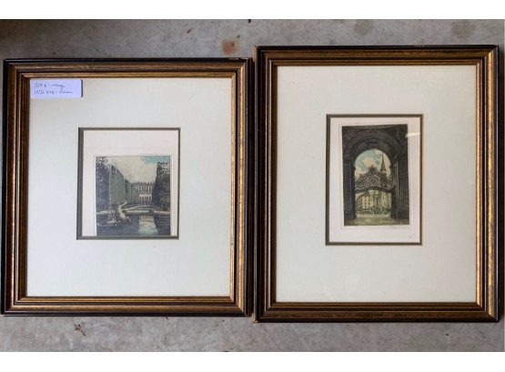 Pair Of Vintage European Inspired Lithograph Prints With Gold Leaf Frame