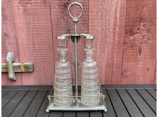 Antique Wine Decanter Stand With Bottles