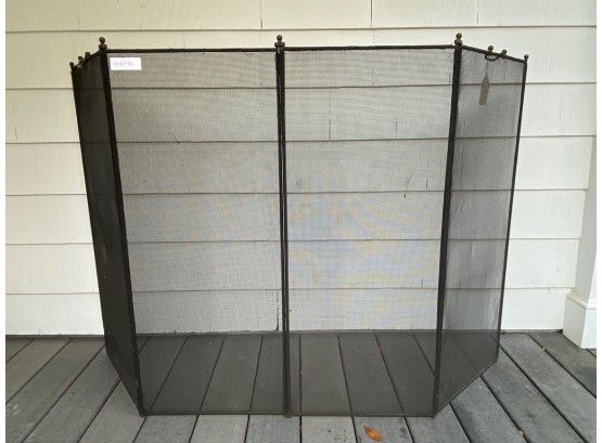 Vintage Iron Mesh Accordion Fireplace Screen With Brass Handles