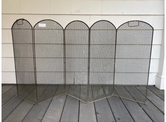 Antique Accordion Style Iron Mesh Fireplace Screen