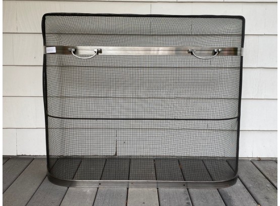 Nickel Finish Iron Mesh Fireplace Screen With Handles