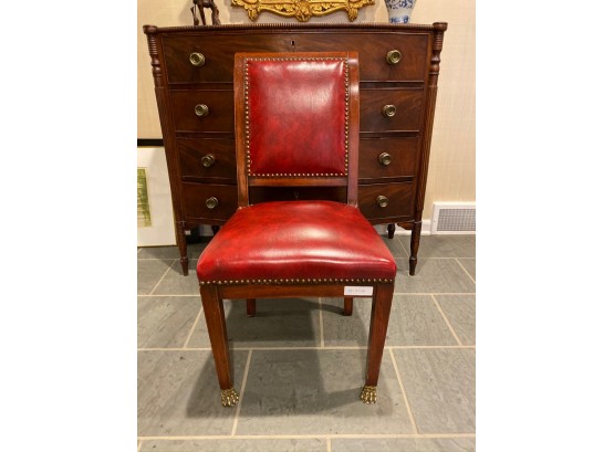 Red Marbled Faux Leather Side Chair With Nailhead Accents