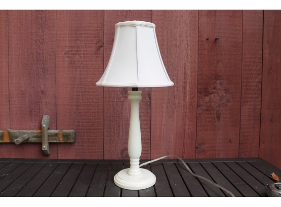 White Painted Candlestick Lamp With Paneled Linen Shade