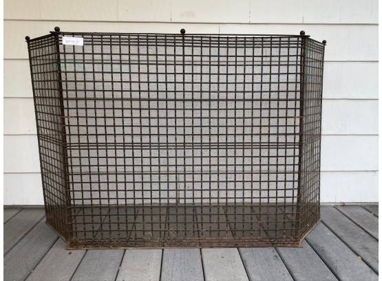 Antique Caged Iron Mesh Fireplace Screen