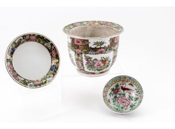 Chinese Planter, Underplate And Bowl
